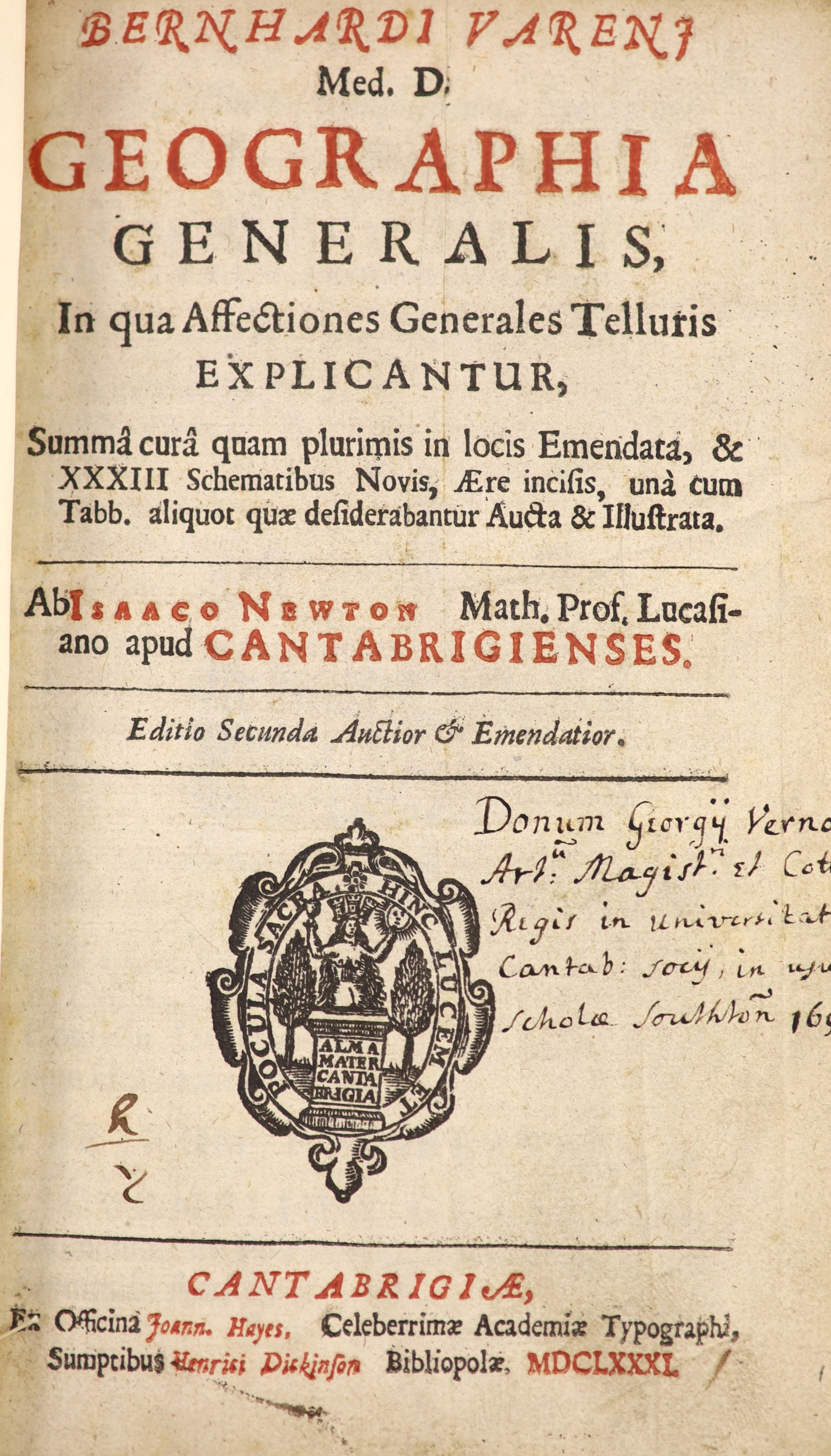 Varenius, Bernhard - Georgraphia Generalis Telluris Explicantur, summa cura quam plurimis in locis emendata ... ab Isaaco Newton ... editio secunda ...